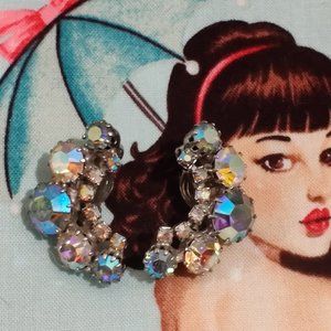 50's 60's AB Crystal Rhinestone Crescent Earrings